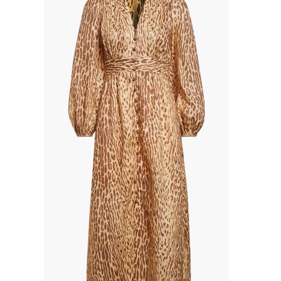 Zimmermann Cascadian Leopard Print Long Sleeve Linen Midi Dress US size 6 - Picture 3 of 13
